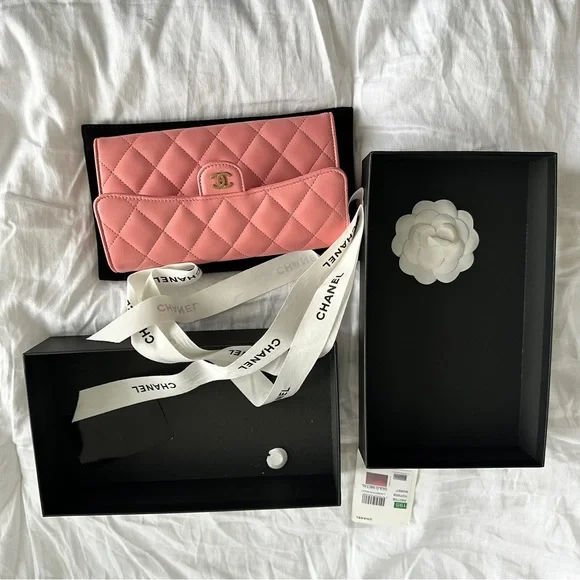 CHANEL NWT Long Gusset Flap Wallet Leather Gold CC Logo  with Box - Picture 11 of 11